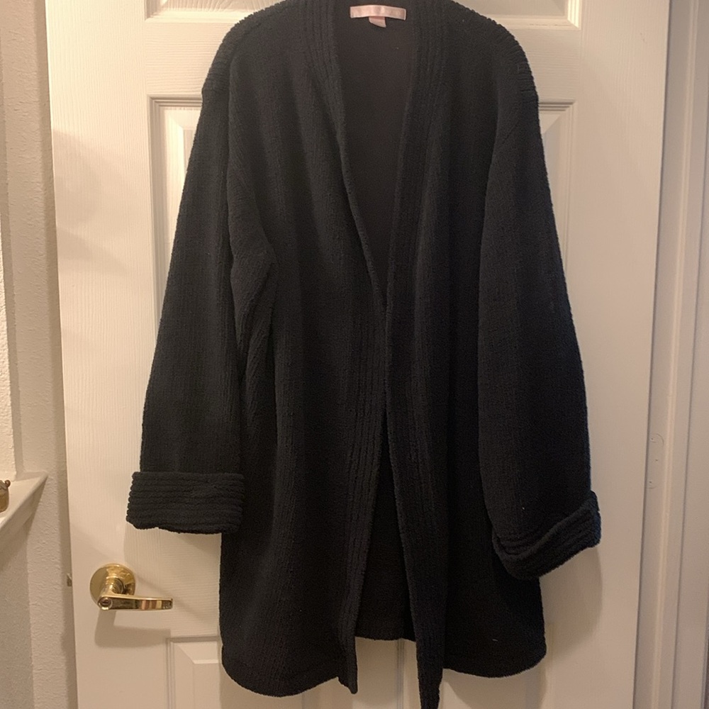 VINTAGE VICTORIA SECRET BLACK CHENILLE ROBE WITH WHITE SNOW FLAKE ON BACK SZM/L - Picture 3 of 5